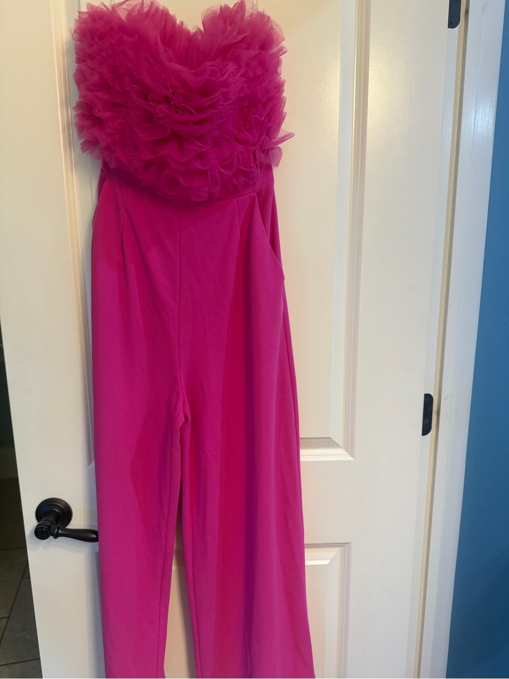 entro Strapless Ruffle Bust Fuchsia Jumpsuit